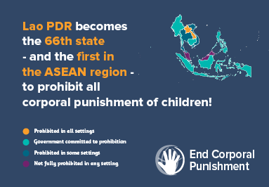 🇱🇦 One of our VACS country partners, Lao PDR, has become the 66th state to prohibit all corporal punishment of children! 🎉 Congratulations Laos on enacting this fundamental protection for children! Learn more 👉bit.ly/3WpJ89U