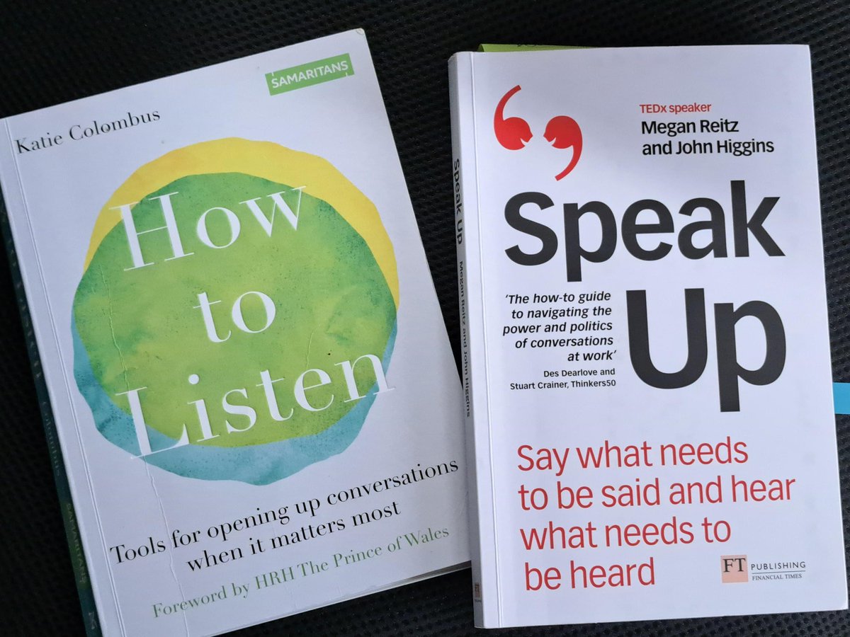 My takeaway from these very different books - what the listener brings is powerful. Do you listen well? Do you acknowledge your power and biases? Do you take time? Do you explain? Do you check what the other person heard? #Courageousconversations #Speakup #FTSU @TheGuardian_S