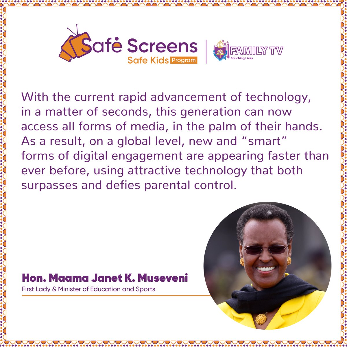 Hon. @JanetMuseveni's statements emphasize the necessity of keeping our children safe online. Examine her message on COU FamilyTV website at coufamilytv.co.ug/story/address-… to understand the importance of the Safe Screens Safe Kids Program. #SafeScreens #SafeKids #enrichinglives