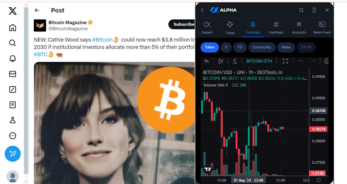 Cathie Wood predicts #Bitcoin could soar to $3.8 million by 2030 if institutions allocate >5% of portfolios to #BTC 🚀 Keeping watch with $XALPHA. 📊 Stay ahead of the game! #CryptoForecast #InstitutionalInvestors