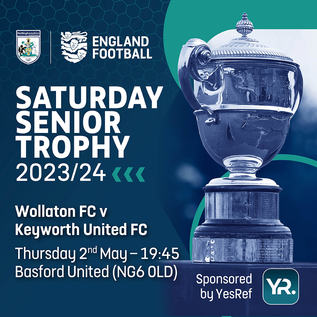 It’s Matchday! 🏆 Saturday Senior Trophy Final ⚽ Wollaton FC v Keyworth United FC 🏟 Greenwich Avenue, Basford United FC (NG6 0LD) 🕗 19:45 kick-off 🎟 £5 on the gate or online here: bit.ly/3TMS31V Sponsored by @YESREF @wollatonfc @KeyworthUtdFc
