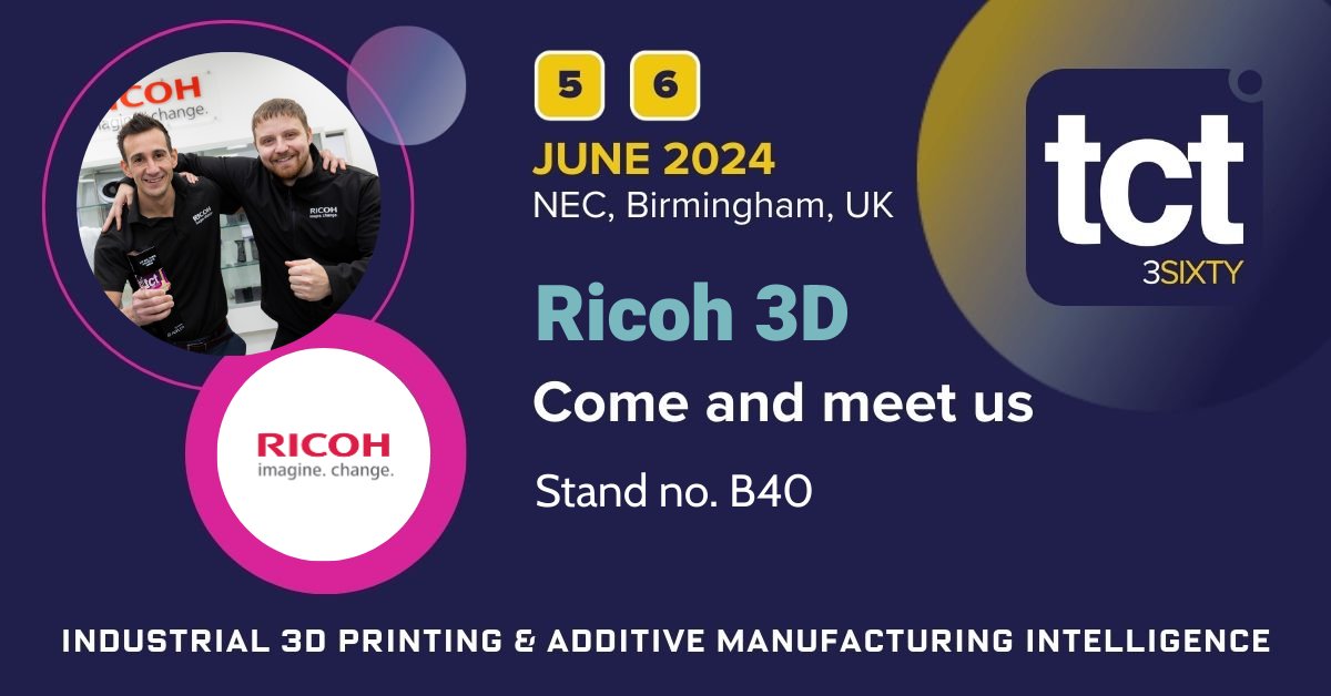 TCT THURSDAYS 🤩 Are you attending #TCT3SIXTY 2024, on 5 & 6 June? @Ricoh3D can’t wait to exhibit once again! Come and chat to our experts about our DISCOVER, TRANSFORM, SUSTAIN approach to AM. #Ricoh3D is #manufacturing a #sustainable future… and you can too.