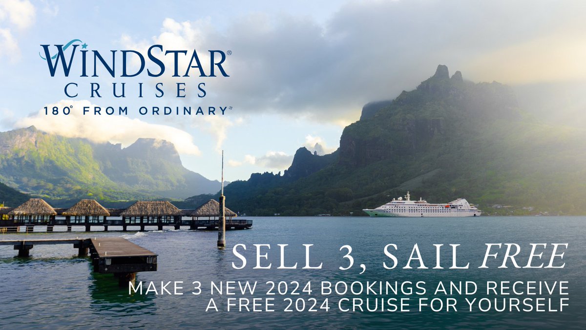 Partner content: Windstar are delighted to announce our Sell 3, Sail Free incentive for May. Make 3 new 2024 bookings and get a free 2024 cruise! 

Contact 0808 189 3698 / windstaruk@cruiseline.co.uk to book, then start planning your own journey!

More: app.smartsheet.com/b/form/77b1d4c…