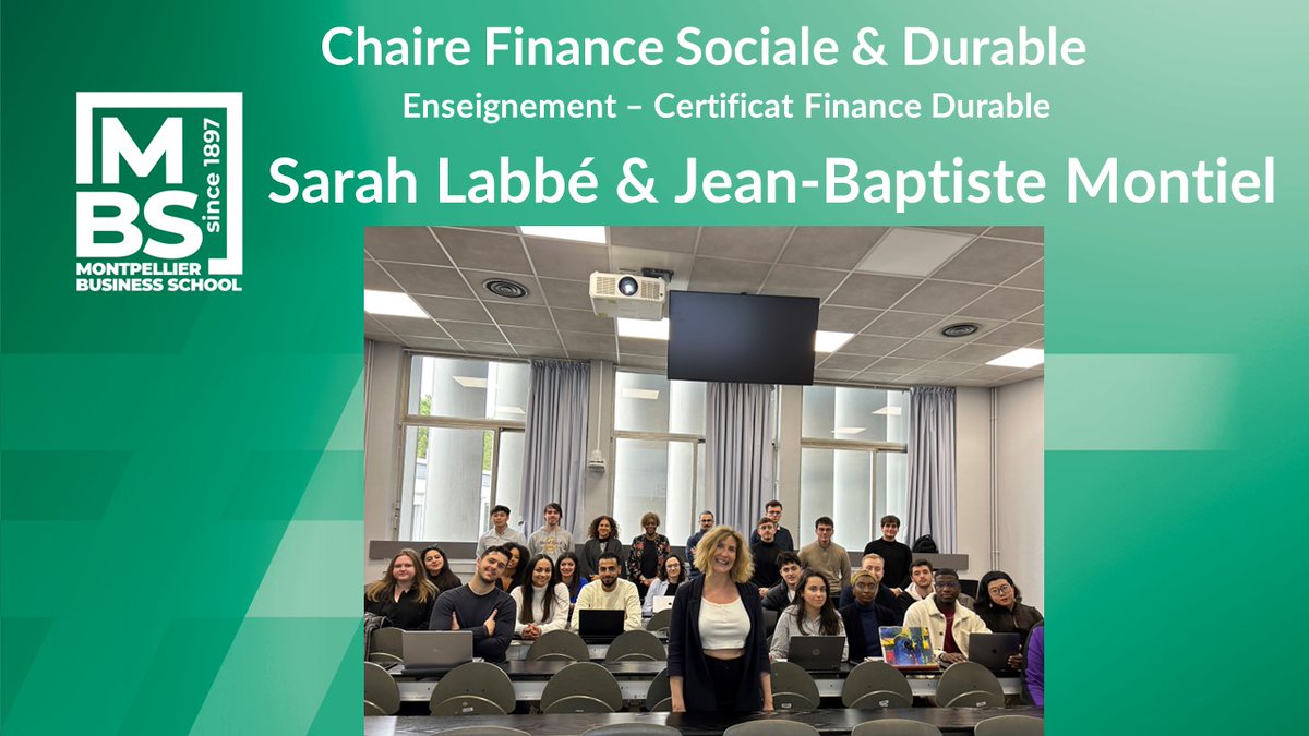 Nous tenons à remercier Jean-Baptiste Montiel du Groupe Caisse des Dépôts et Sarah Labbé de <a href="/MSCI_Inc/">MSCI</a> pour l'enseignement dispensé à nos étudiants en spécialisation #Finance #Durable du Programme Grande École de <a href="/MontpellierBS/">MontpellierBS</a>  cette semaine.