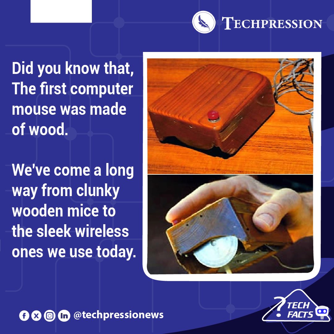 From wooden beginnings to wireless wonders;
Did you know the first computer mouse was made of wood? 🖱️💡 #TechEvolution #Techpressionnews #GalgotiaUniversity #Survivor2024 #FreePalestine #النصر_الخليج