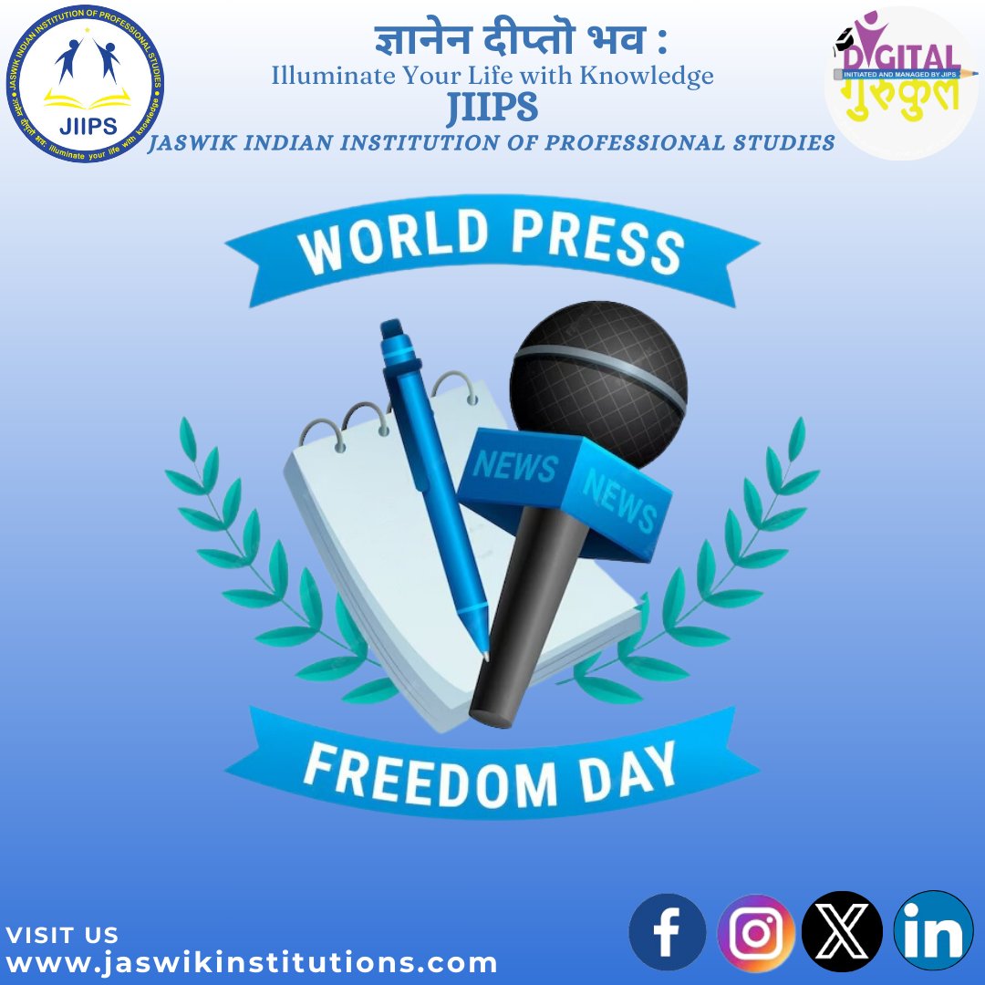 World Press Freedom Day, May 3rd, raises awareness about press freedom, emphasizing its importance and advocating for journalistic independence worldwide. #jaswikindianinstitutionofprofessionalstudies #WorldPressFreedomDay #PressFreedom #JournalismMatters #FreePress #MediaFreedom