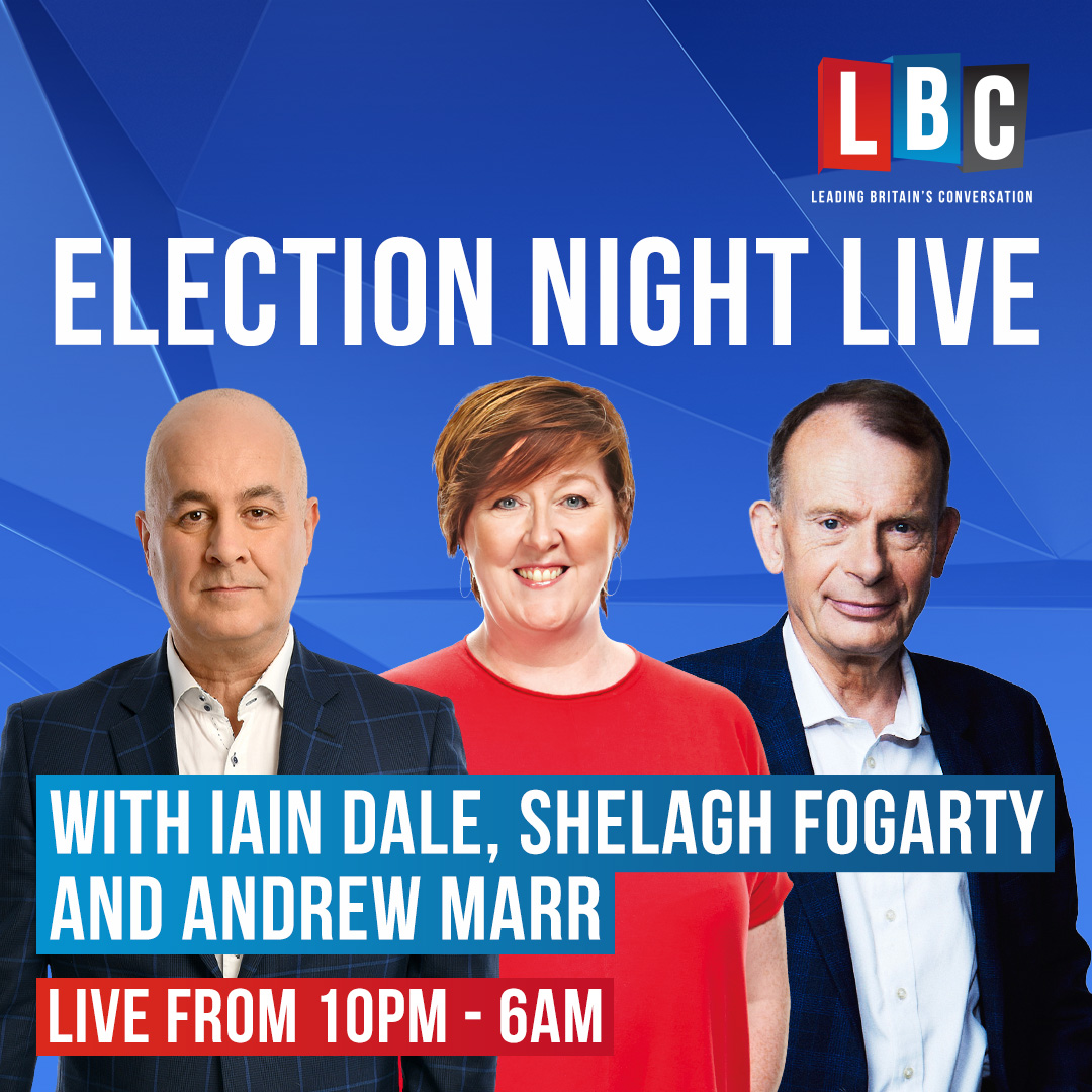 Our 8 hour election special starts from 10pm, streamed live in vision on @globalplayer and the @LBC Youtube channel. Also with @BenKentish @GarethKnight @Scarlett__Mag @JoeTwyman & a host of politicians analysing results and having a bit of fun along the way!