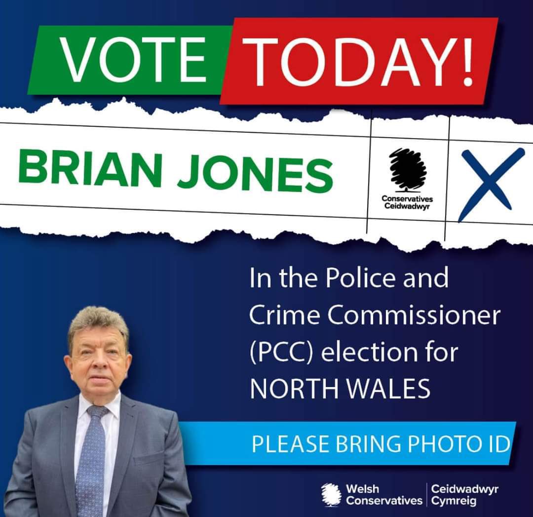 Please support our hard working candidate Cllr Brian Jones in today’s PCC election for North Wales.
