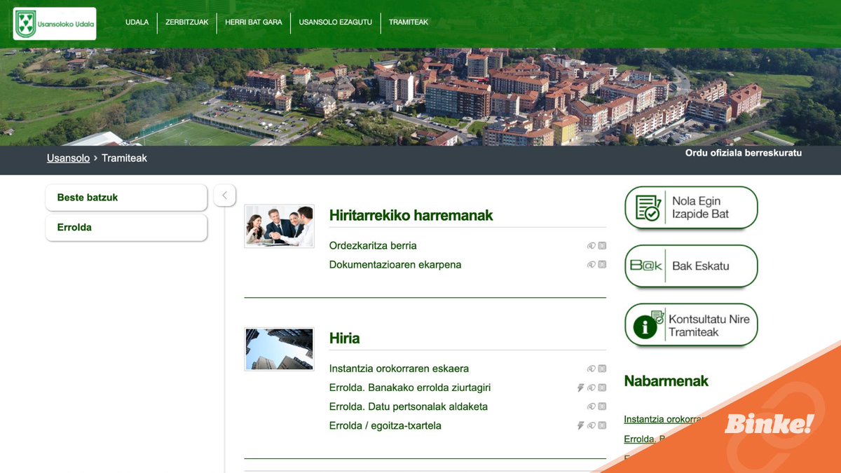 #ALBISTEA 💻 Herritarrek zenbait tramite egin ditzakete honezkero Usansoloko Udalaren webgunetik. 

🔗 👉 binke.eus/herritarrek-ze… #Usansolo