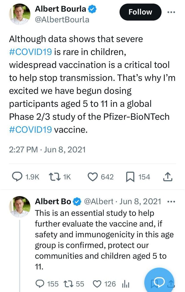@mattwridley Pfizer CEO Bourla was 'excited' to place risk on near-zero-risk children, using them as a 'tool' to reduce risk to adults. The UK government responded by shutting down its own ethics committee when it challenged the vaccination of children. More here: x.com/UsforThemUK/st…