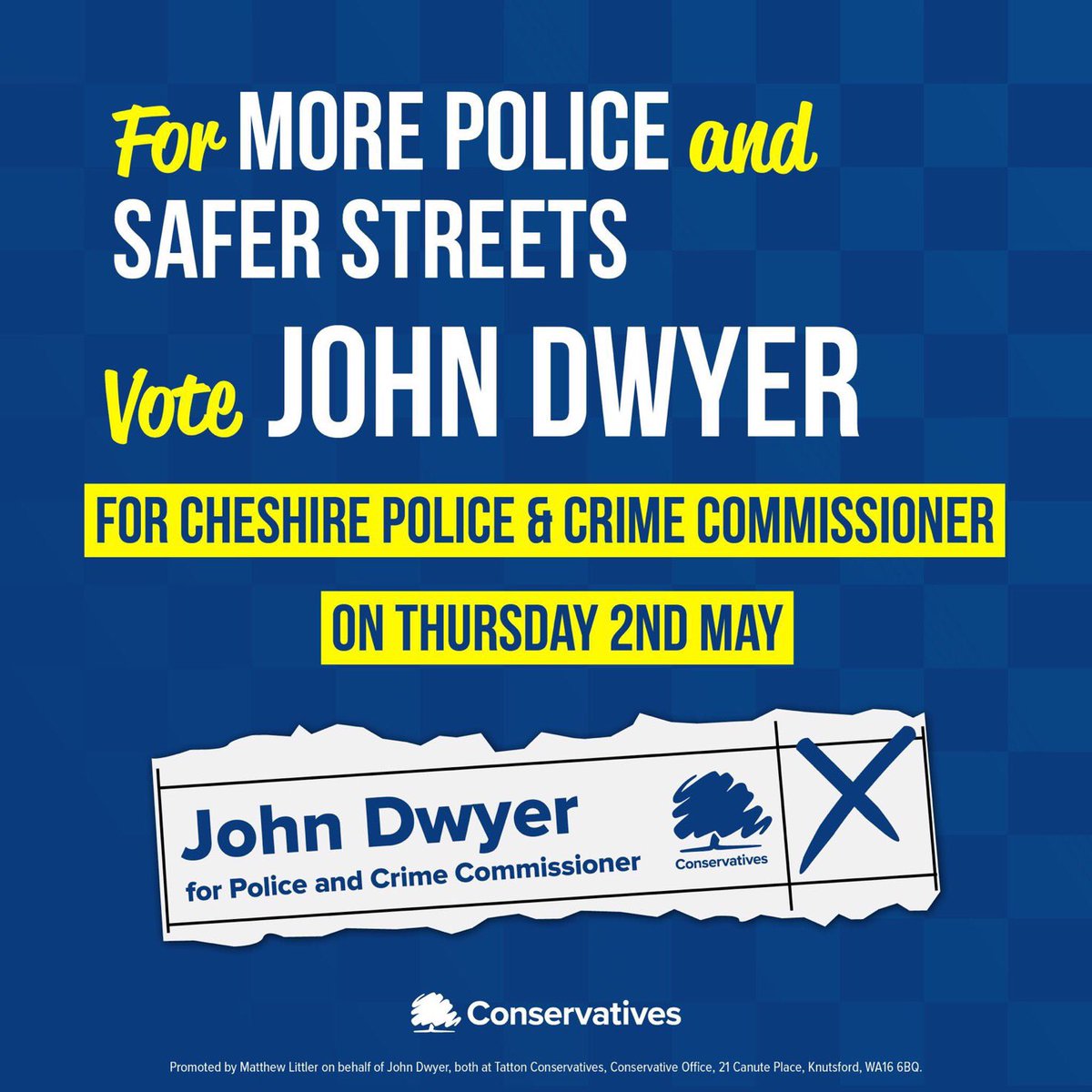 Today is Polling Day in the Police & Crime Commissioner election for #Cheshire. I’m backing John Dwyer For PCC because I want to see more #police and safer streets. I know that’s John’s priority too.