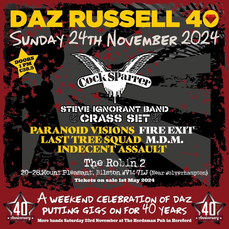 🚨 NEW SHOW ALERT 🚨 Join us on Sunday 24th November as we celebrate Daz Russell putting on shows for 40 years!! 🎟 - buff.ly/4a6p53b #rebellionfestival #steveignorant #crass #cocksparrer