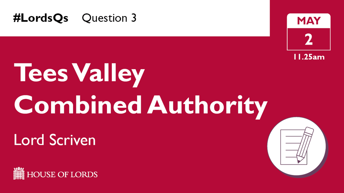 @tom_watson Next, in #LordsQs, @Paulscriven quizzes government on the impact of issuing a Best Value Notice to @TeesValleyCA on South Tees Development Corporation.

📺 Watch online at the link in our bio

3/4 🔽