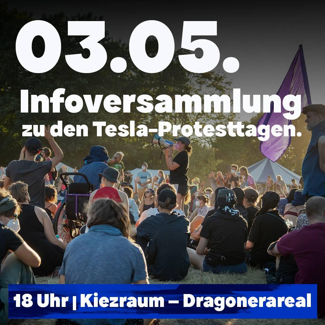 ++Morgen!++ Das geht uns alle an! Infoversammlung zu den Kämpfen gegen Tesla in Berlin 03. Mai | 18h | Kiezraum auf dem Dragonerareal Tesla will sein Werk in Grünheide erweitern - das müssen wir stoppen #StopTesla