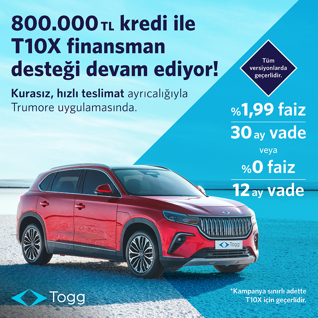 Nisan ayında başlayan özel finansman desteği sınırlı sayıda T10X için devam ediyor. Üstelik şimdi tüm versiyonlarda geçerli. < 🚘 > Detaylar #Trumore’da. Trumore’u indirmek için: bit.ly/3QS6bFg