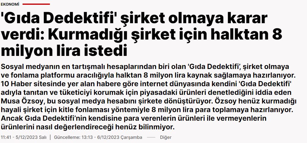 #gıdadedektifi Hangi kaynakla 80 milyonluk şirket kurup, borsaya kote ederek 8 milyonluk kısmını halktan toplamaya yeltendiğini açıklayabilir mi? yenisafak.com/ekonomi/gida-d… @aydinagaoglu @avibrahimgullu @TMMOBGidaMO @faoturkiye @GidaMO_ISTANBUL @gpd_org @vetdrcandemir @dedektifmis…