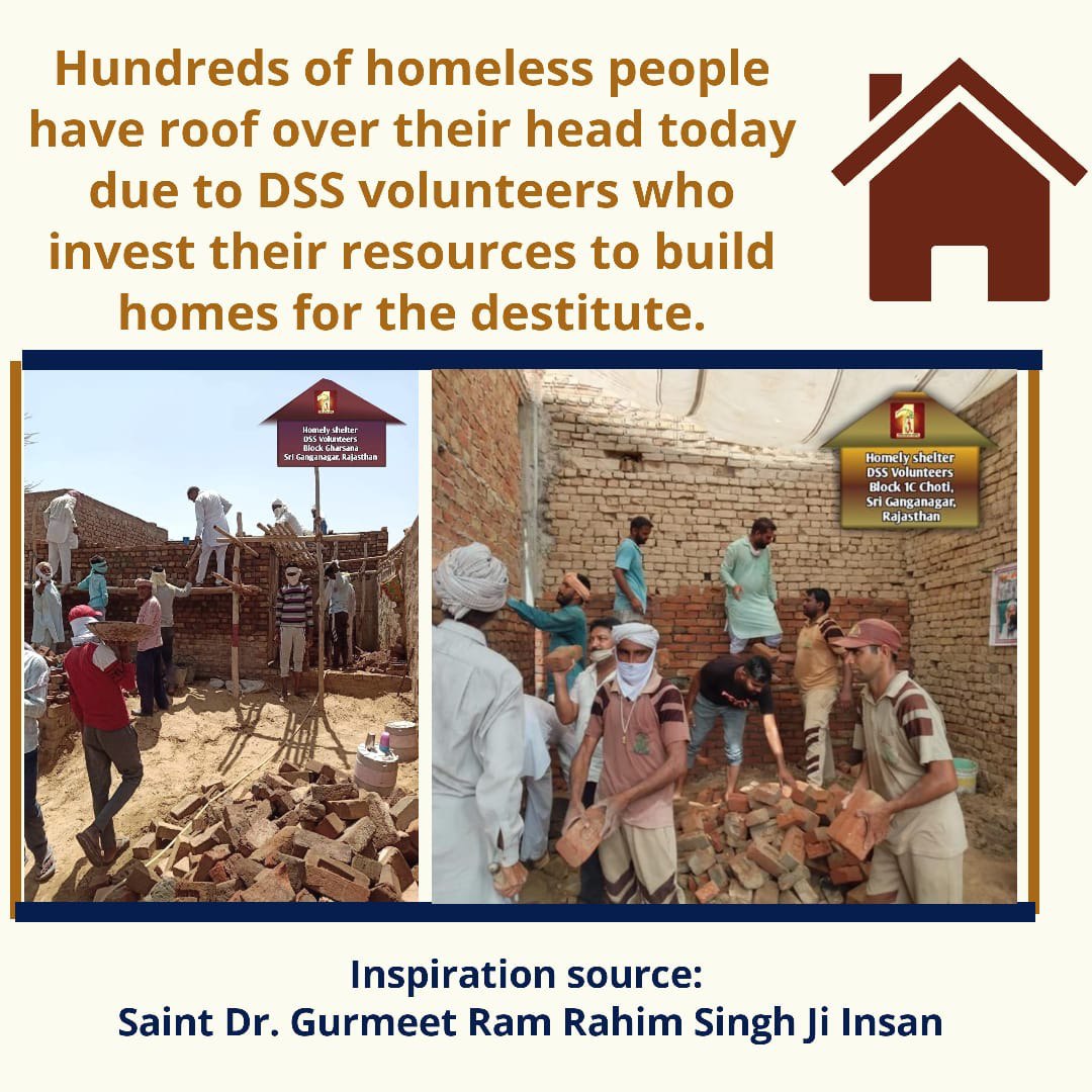 Dera Sacha Sauda calls upon everyone to become a part of this noble initiative 'Ashiyana' of constructing homes for needy. Providing #HomeForHomeless people is really an appropriable task with true teachings of Ram Rahim Ji.