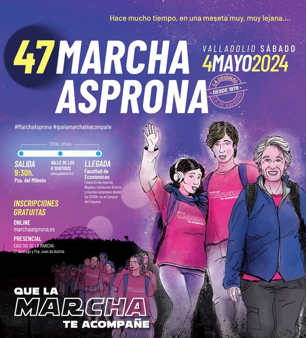 Nueva edición de la Marcha Asprona en #Valladolid y ya van 47.❤️ Se celebrará este sábado, 4 de mayo🤭Habrá regalos, música y muchas sorpresas🤩 ¿Ya te has inscrito? ¡A qué esperas!😋 📍Salida desde la Cúpula de Milenio🕓a las 9:30h 🎟️ marchaasprona.es/?gad_source=1&…