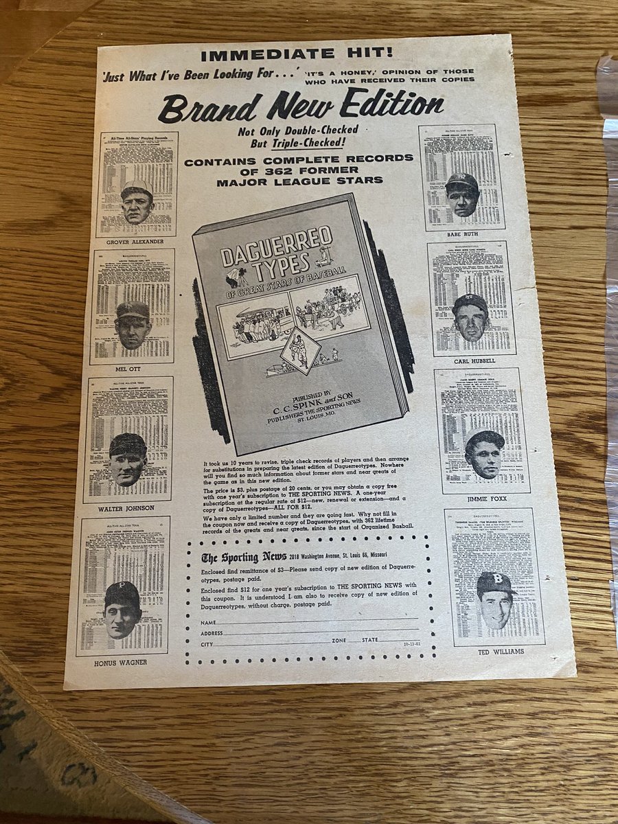 1961 advertising with the Babe, Honus, Teddy, Jimmie, Big Train, and more