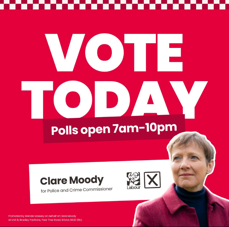 It's time to start voting for the change that we so desperately need. That starts today with a vote for @ClareMoody4PCC for Avon & Somerset Police and Crime Commissioner. Don't forget to bring your photo ID. Change starts when you vote for it! #VoteLabour