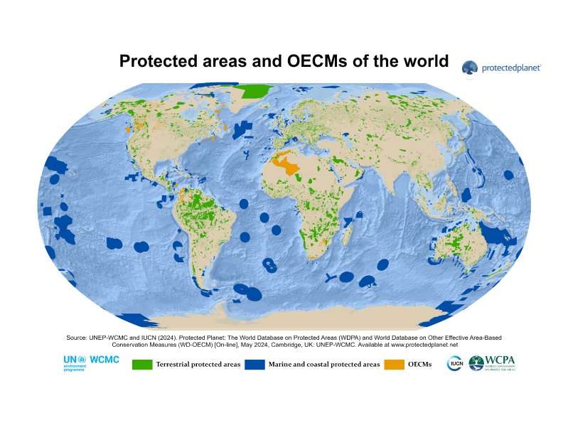 May 2024 update of the WDPA and WD-OECM: 🌍

WDPA: is 295,520 (293,692 #ProtectedAreas), comprising 283,517 polygons & 12,003 points & covering 244 countries & territories.

WD-OECM: is 896 (880 #OECMs), comprising 760 polygons & 136 points & covering 10 countries & territories.