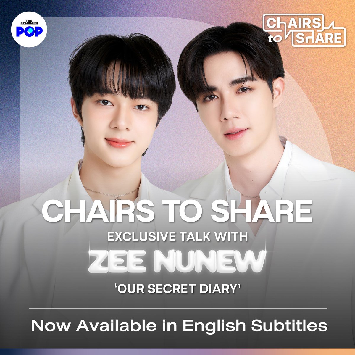 As requested by international fans! Chairs to Share Exclusive Talk
with ZeeNuNew ‘Our Secret Diary’ is now available in English subtitles on YouTube with closed captions. We appreciate your patience. Please enjoy and let us know what you love the most about ZeeNuNew!

📍Watch…