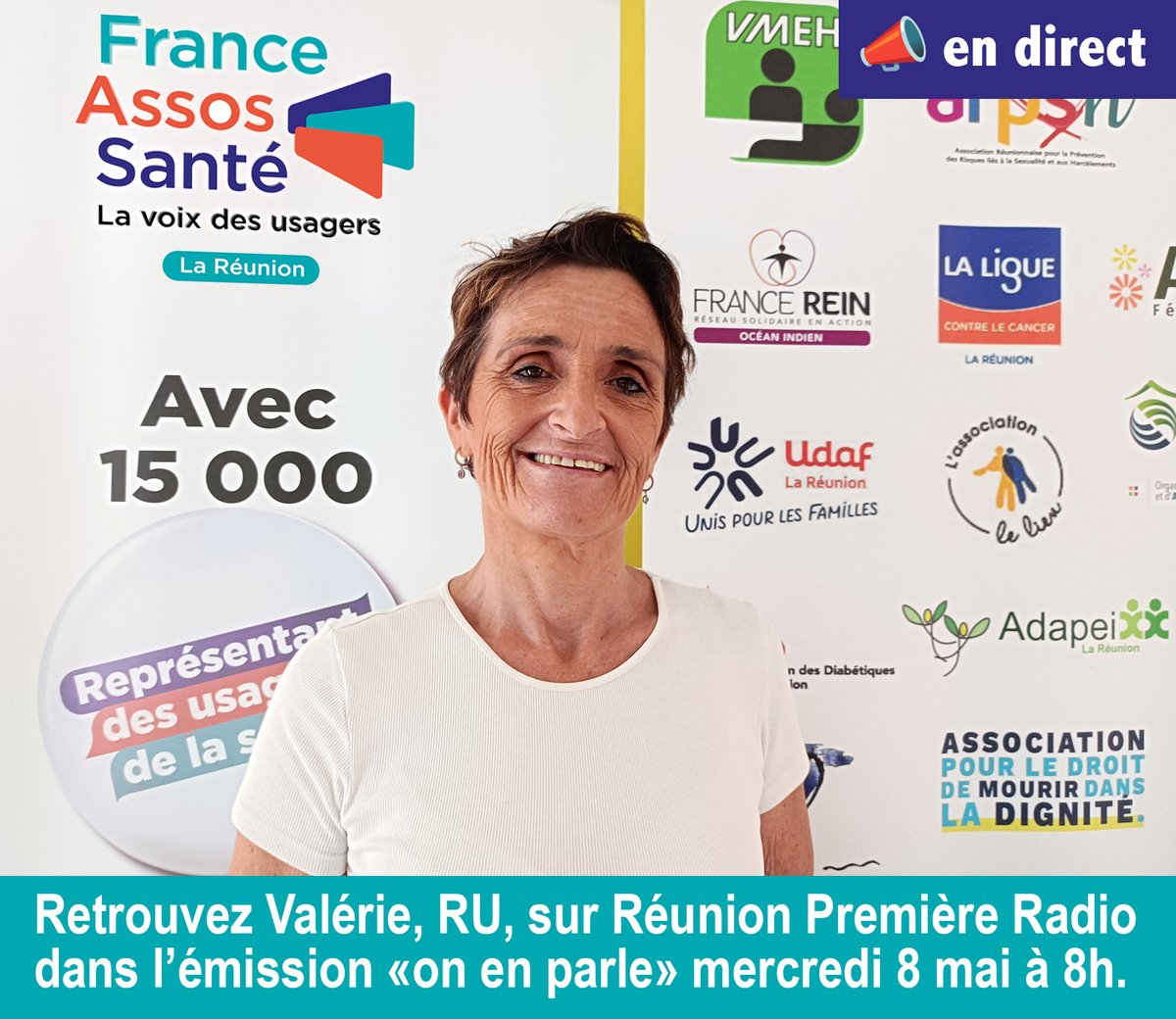 Valérie Fernez, représentante des usagers pour @FranceRein Océan Indien et France Assos Santé La Réunion, sera en direct dans l'émission 'On en parle' sur @reunionla1ere radio ! 📅RDV le 8 mai à 8h 📣Réagissez en direct !