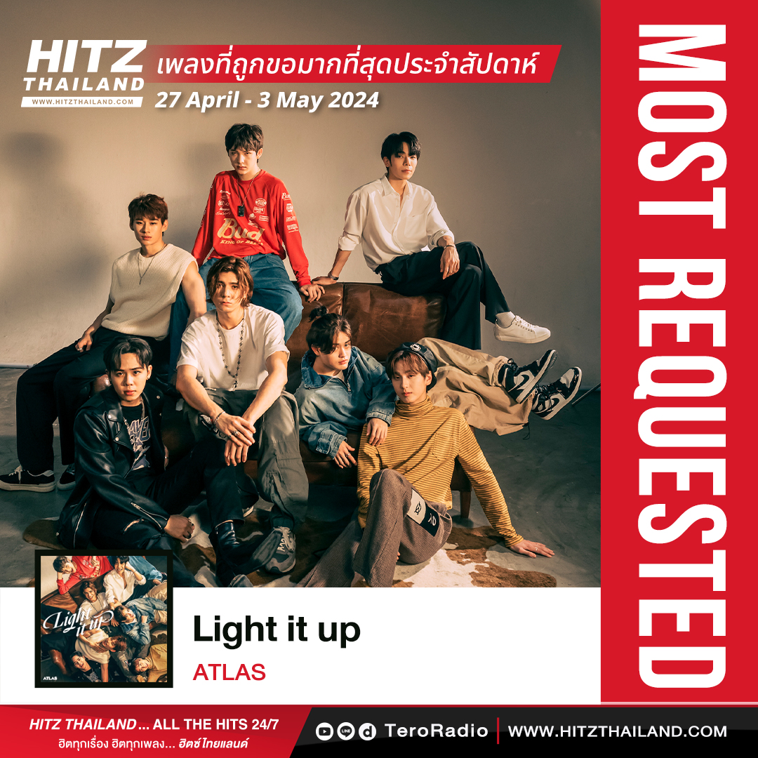 🔥 #HITZMOSTREQUEST : เพลงที่ถูกขอเข้ามามากที่สุดประจำสัปดาห์ได้แก่...
🎵 เพลง : Light it up
🎤 ศิลปิน : @ATLASofficialTH
.
📍 อยากฟังเพลงไหนขอมาเลย > bit.ly/3uZLWth
.
#HITZTHAILAND #AtlasLightitup #Lightitup #ATLAS_th #ATLASth