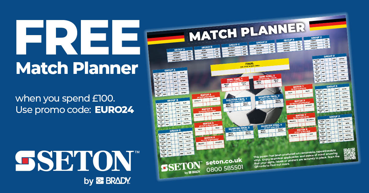 ⚽ Get a FREE Match Planner when you spend over £100 and use promo code EURO24.

Our match planner is made from removable, repositionable vinyl, allowing you to easily peel, place and move it as needed.

Find out more: ow.ly/ZjtS50Ruriv

#matchplanner #euro2024 #safetysigns