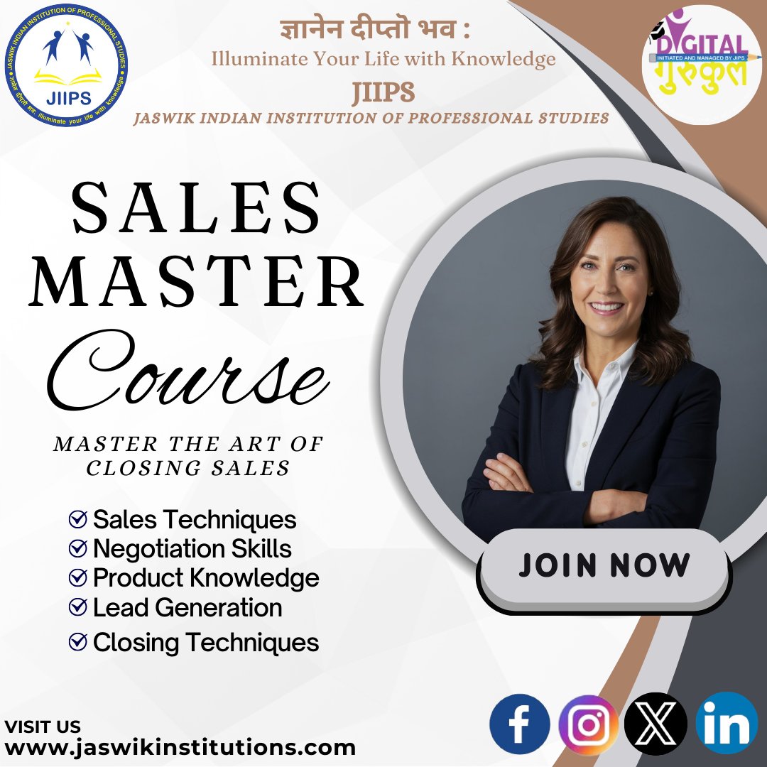 Master the Art of Sales: Enroll in Our Comprehensive Sales Course Today! #jaswikindianinstitutionofprofessionalstudies #SalesMasterCourse #SalesTraining #SalesSkills #BusinessSuccess #ProfessionalDevelopment #CareerGrowth #SalesTips