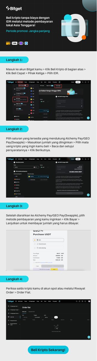 Beli kripto tanpa biaya dengan IDR melalui metode pembayaran lokal yang populer di Indonesia! 🔥 Bitgetters, sekarang kamu bisa membeli kripto dengan mudah menggunakan Rupiah lho! Simak Infografis berikut ini untuk detail lengkapnya. Untuk membeli kripto dengan proses yang…