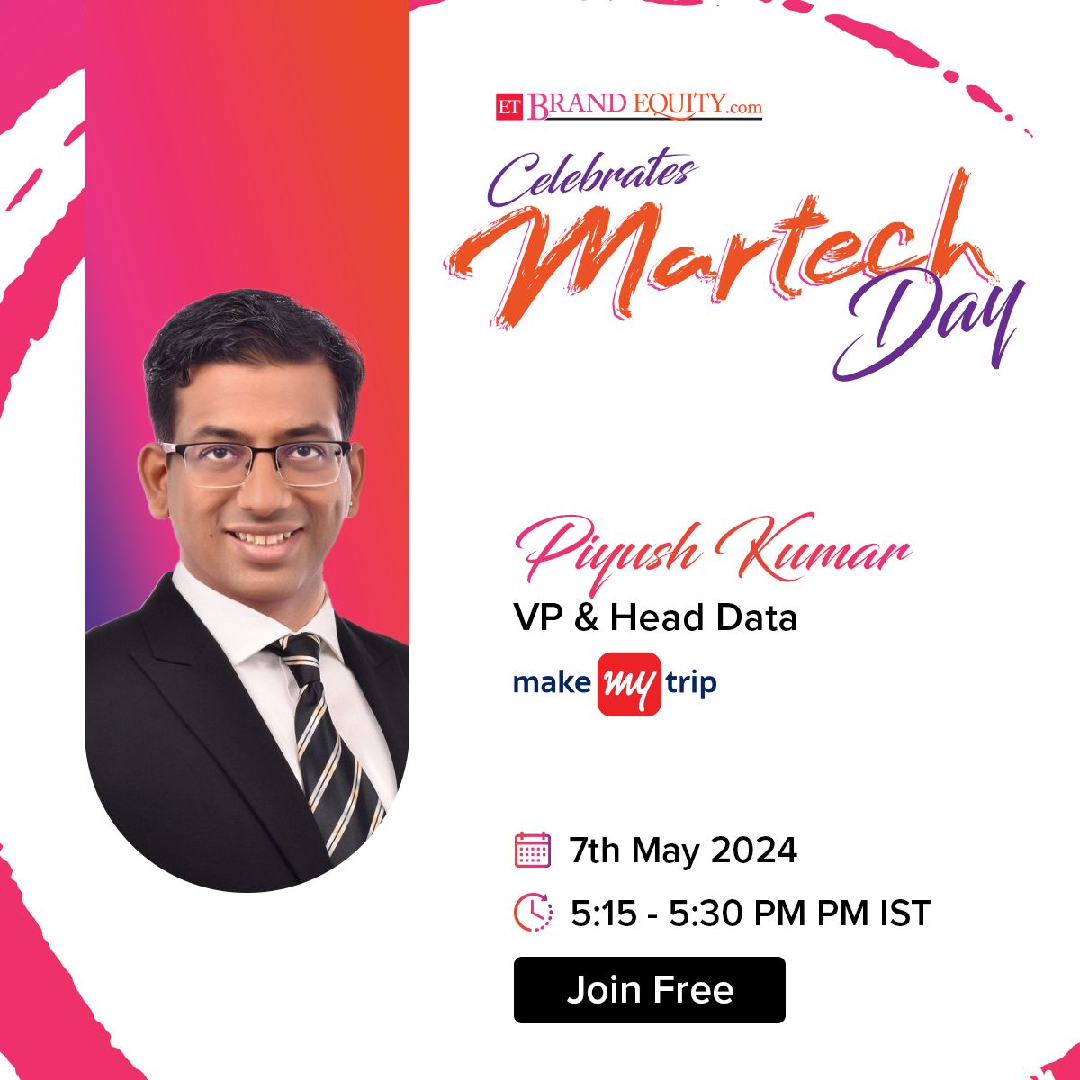 Join Piyush Kumar, VP & Head of Data at MakeMyTrip, as he delves into the world of micro-choices & their maximum impact at ET Brand Equity's #MartechDay. Don't miss his session from 5:15 - 5:30 PM. Join Free: bit.ly/49SGdJD #ETBrandEquity #InnovationInMarketing