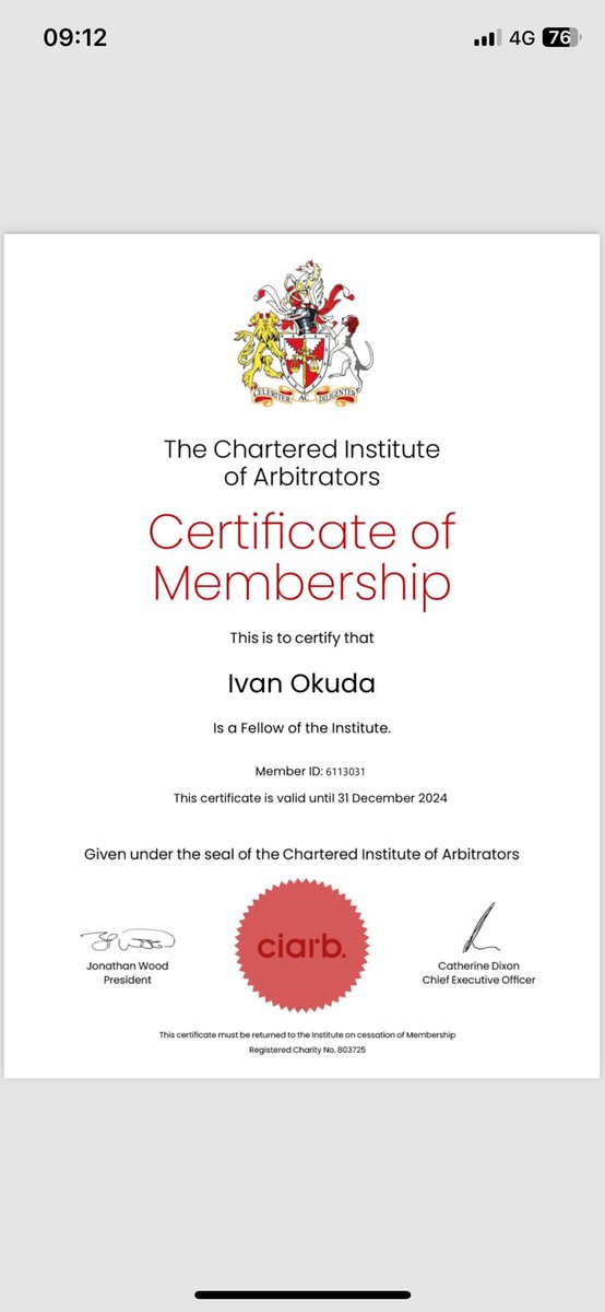 Honoured to be inducted as Fellow of UK’s Chartered Institute of Arbitrators (CIArb), the world’s gold standard for arbitration professionals. Humbled by the privilege to join the professional arbitrators high table. Attaining Fellowship was my 30th birthday dream. Glory to God.