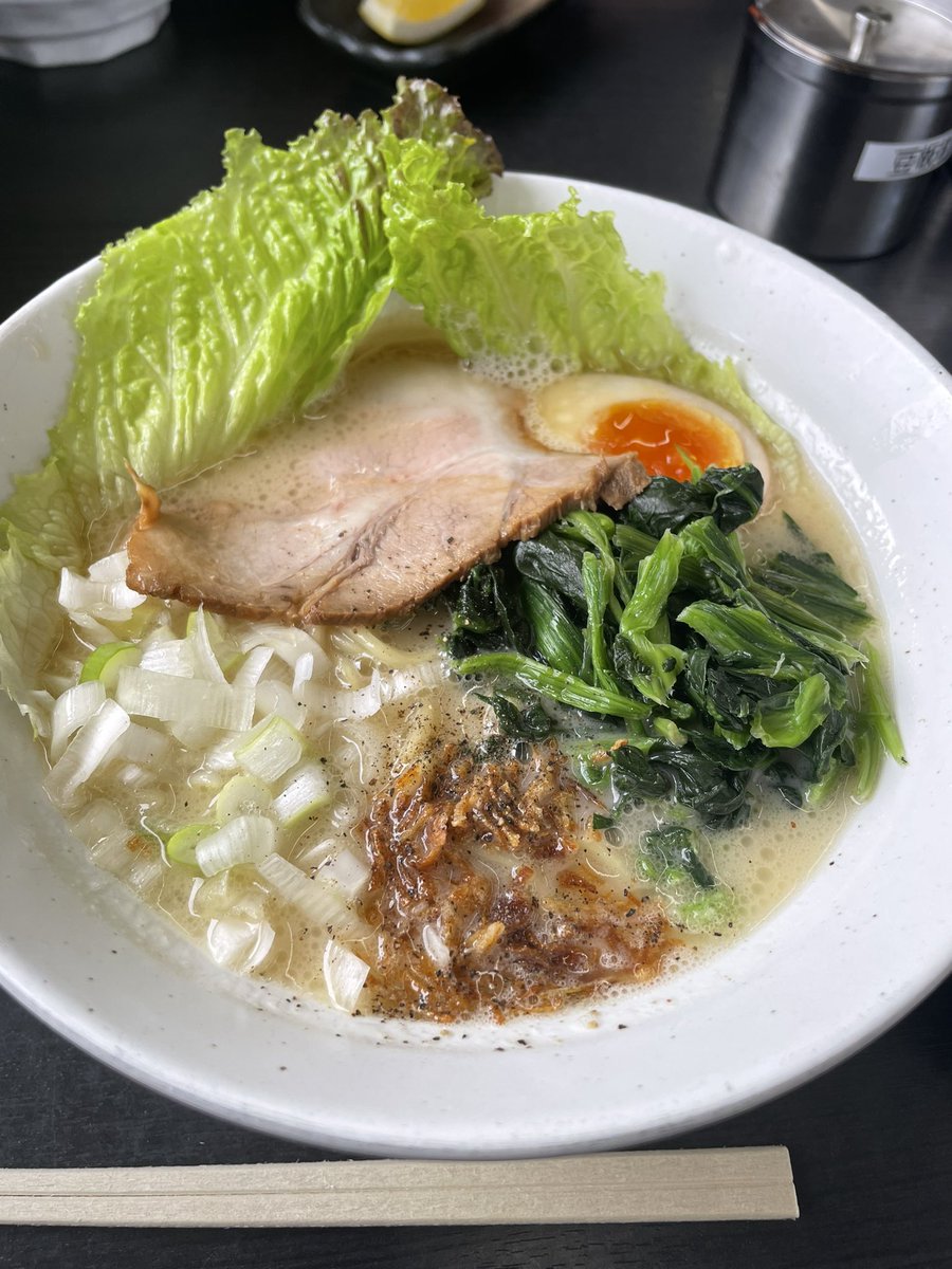 神栖市　横濱家系ラーメン 川壱や　極み鶏らーめん　ほうれん草トッピング