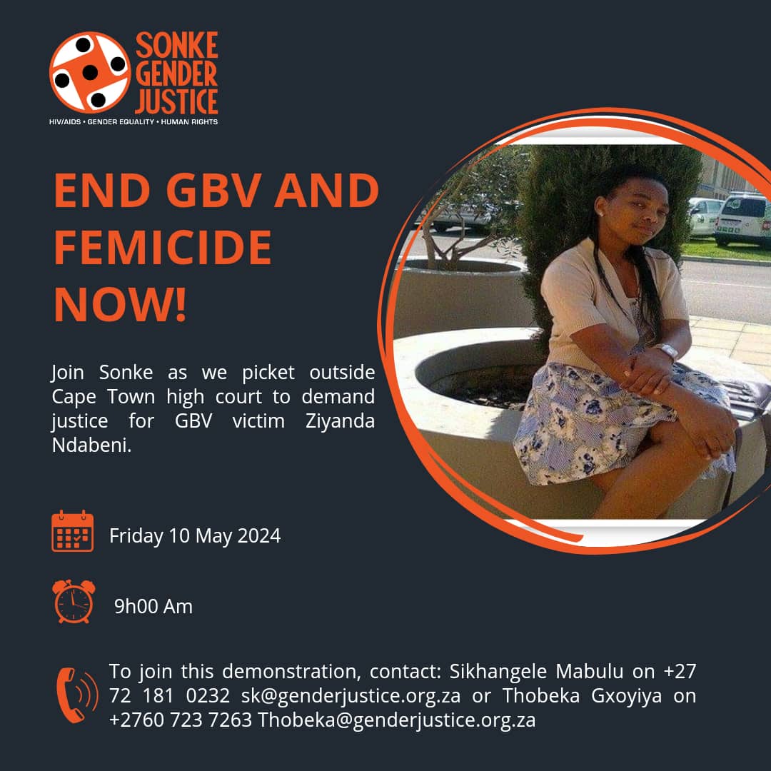 Save the Date! 📢Join us as we take a stand against #GBVF with a picket to the Cape Town High Court on the 10th of May! RSVP to join this demonstration on the details below 👇 #EndGBVNow