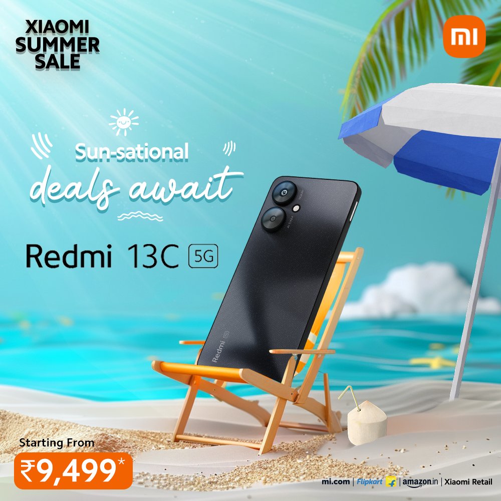 The sun isn’t the only thing that’s hot this season! Grab your #Redmi13C 5G at a never-before-seen price only during our #XiaomiSummerSale. Don’t miss out! Buy now: bit.ly/XiaomiSummerSa…