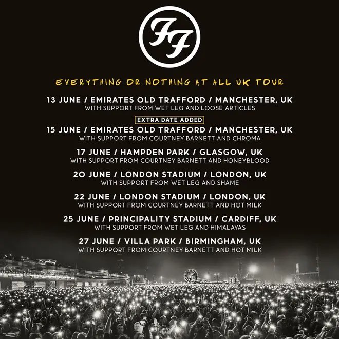Next month!!! @foofighters return to UK for their sold out EVERYTHING OR NOTHING AT ALL Tour!!! 

Bring it on!!!! 🤘🇬🇧
