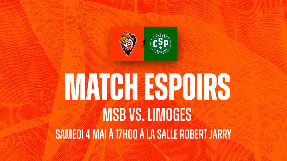 👉 Espoirs 🗓️ Le match contre @limogescsp se tiendra ce samedi 4 mai à la salle Robert Jarry. 🚪 L'entrée est ouverte au public 🙌