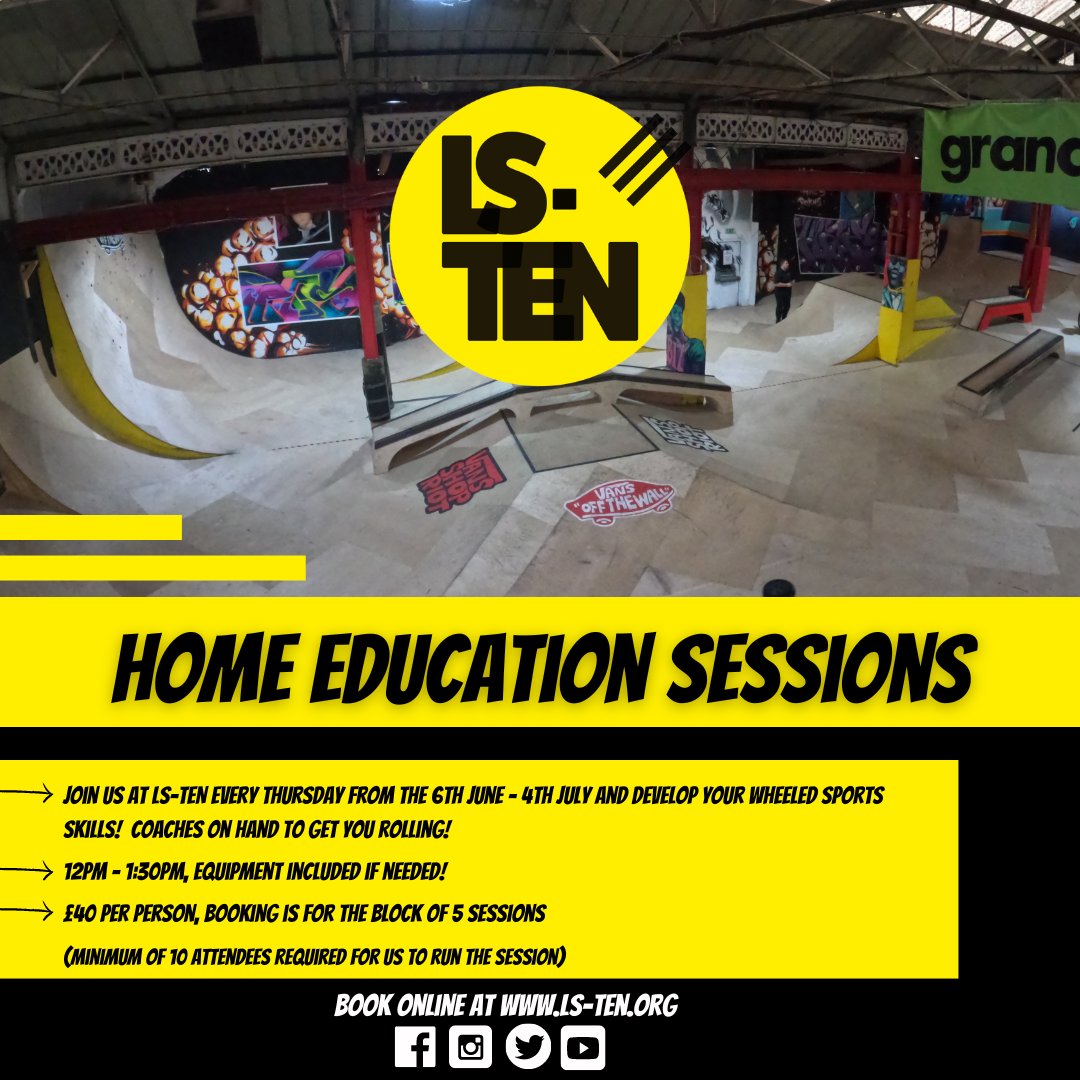 Starting on the 6th June, we're running a block of sessions for Home Educated young people!

Our coaches will be on hand to help you with your chosen wheeled sport in the skatepark. Build your confidence and resilience while learning new skills!
ls-ten.org/home-education…