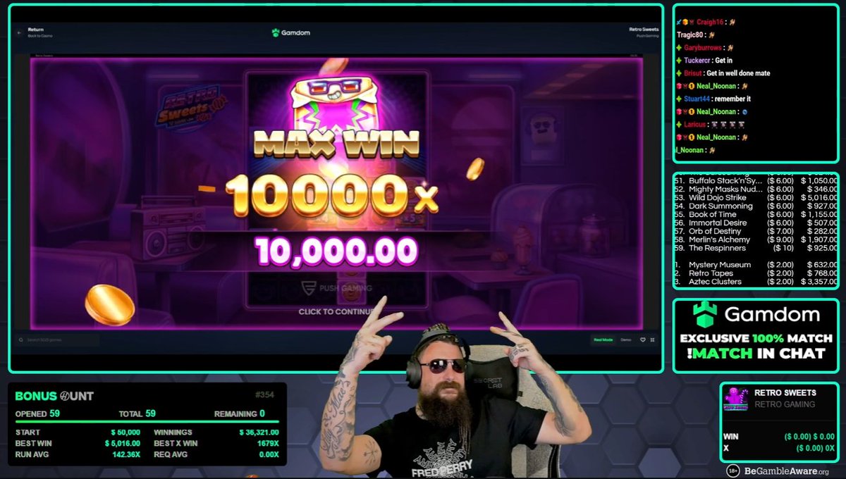 🤑WORLDS FIRST RETRO SWEETS MAX?!🤑

Who knows?!! BUT LETS GOOO!!! @push_gaming 

Join the stream NOW! We ain't stopping at #1

kick.com/doddytheviking…

#gamdom #maxwin #pushgaming #retrosweets #casinostreamer #kickstreamer