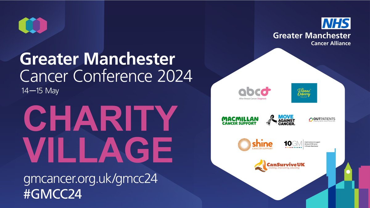 There will be the opportunity for delegates to talk to charities at the #GMCC24. We are joined by @abcdiagnosis @TrustDianne @macmillancancer @MOVEcharity @OUTpatientsUK @ShineCancerSupp @10GMpartners and @CanSurviveUK. We are looking forward to seeing you there! 😊 #GMCC24