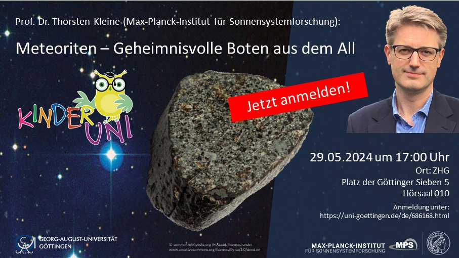 Asterix and Obelix were afraid of nothing - except the sky falling on their heads. Luckily, that’s impossible. Or is it? Learn about #meteorites, space rocks that fall on Earth, in kids’ lecture by Thorsten Kleine. Registration required! tinyurl.com/56b4hxwv @thegoecampus