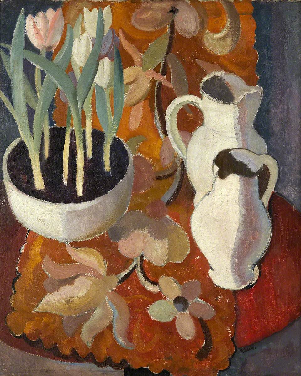 ‘Still Life, Tulips and Jugs’, William George Gillies, Oil on Canvas, c. 1928 (Royal Scottish Academy of Art & Architecture). beyondbloomsbury.substack.com