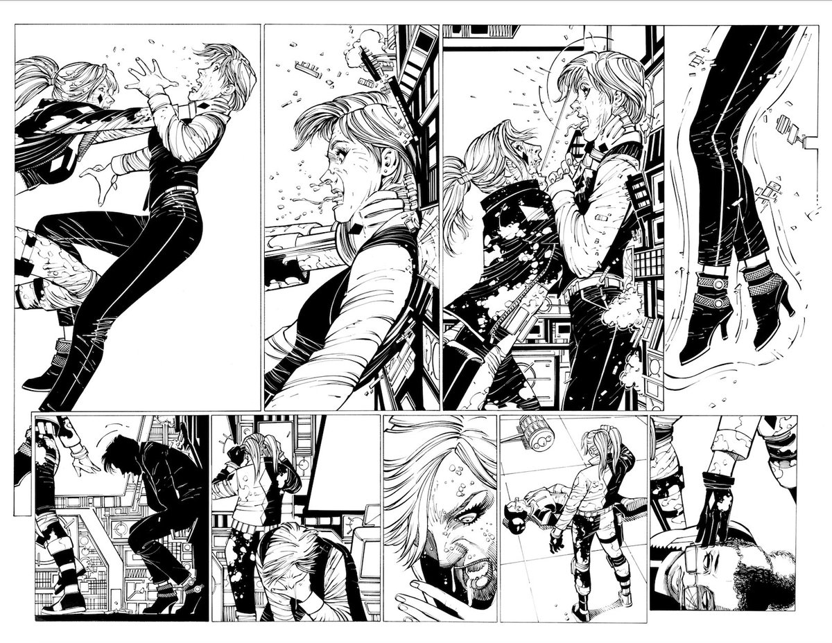 Digging through external hard drive. My favourite Romita Jr spread (Richard Friend inks) from our Suicide Squad arc. Harley Quinn and Emilia Harcourt. cc @Lafuente_RIP @AMartinezBueno