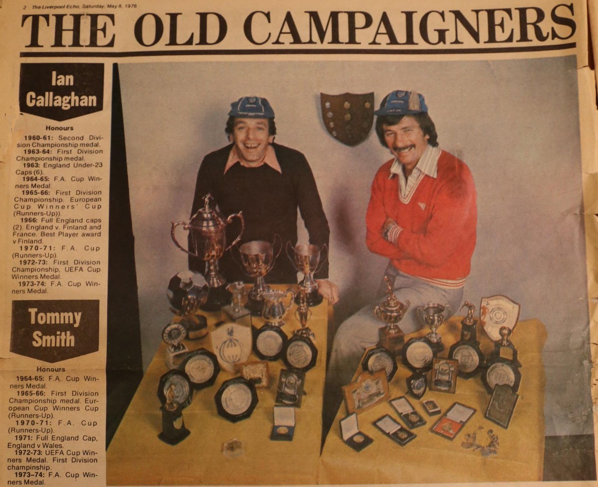 Two massive Liverpool legends proudly presenting their honours. Ian Callaghan and Tommy Smith.