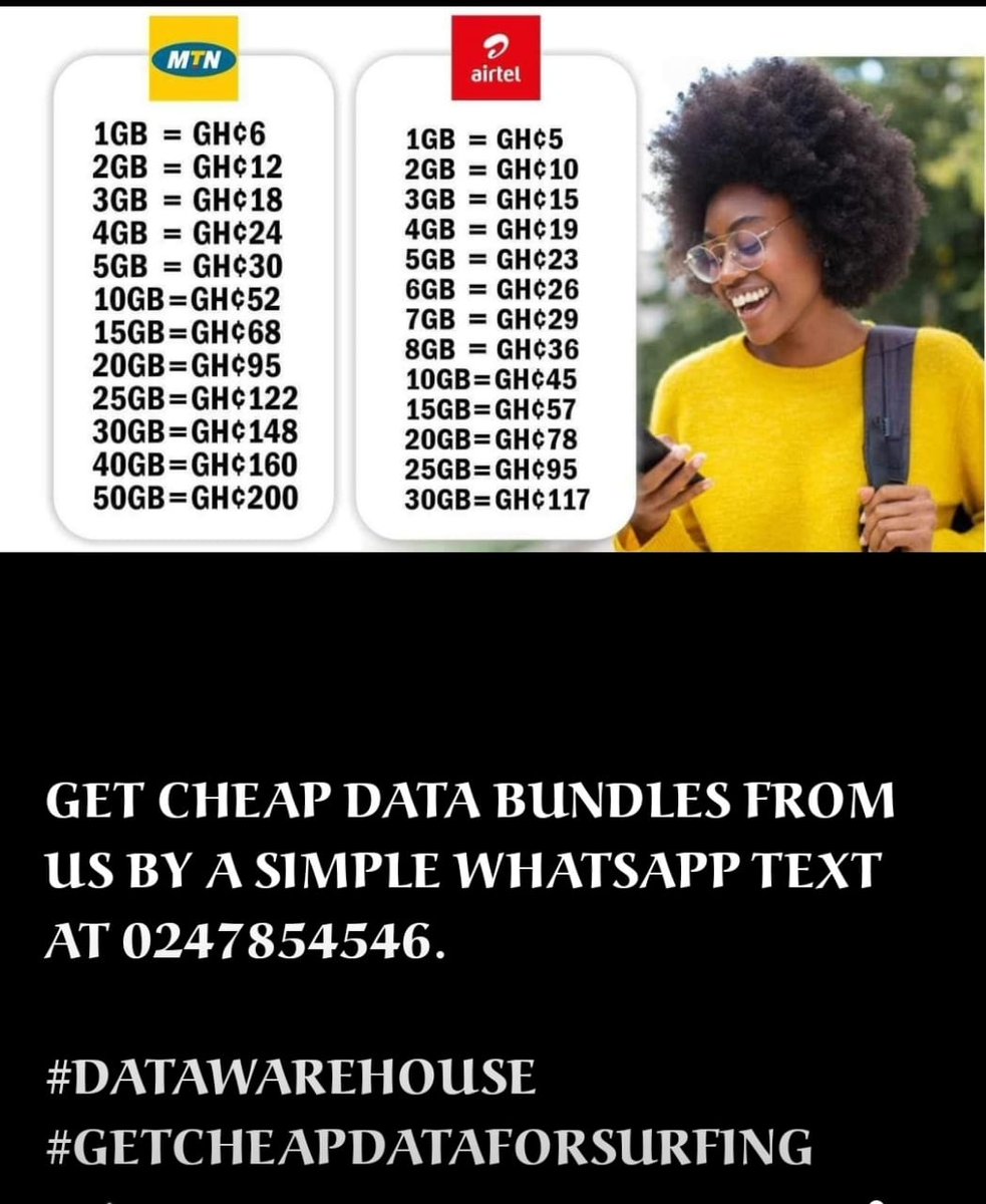 GET CHEAP DATA BUNDLES FROM OUR DATAWAREHOUSE .

YOU WON'T EVER REGRET BUYING FROM US.

#SAVEMONEY
#BESTDATABUNDLESDEAL