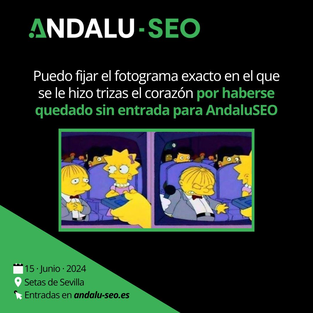 ¡Aún estás a tiempo! 🥰

📅 15 Junio 2024
📍 Sevilla
🎟 Consigue ya tu entrada 👉 andalu-seo .es

#AndaluSEO #EventoSEO #MarketingDigital #SEO #SEOTecnico