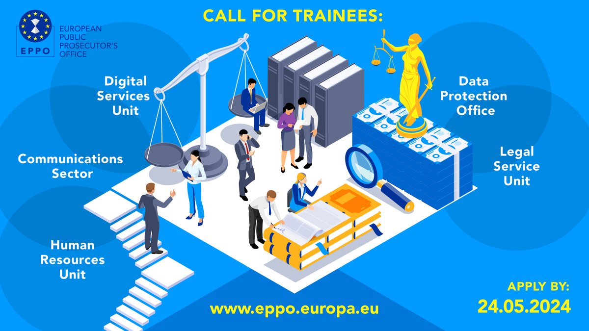 Exciting opportunity for recent graduates❗️ Our Communications Sector, Data Protection Office, Digital Services, Human Resources and Legal Service Units are launching a call for trainees❗️ 👉eppo.europa.eu/en/vacancies-a… 🗓️Apply by 24/05/2024
