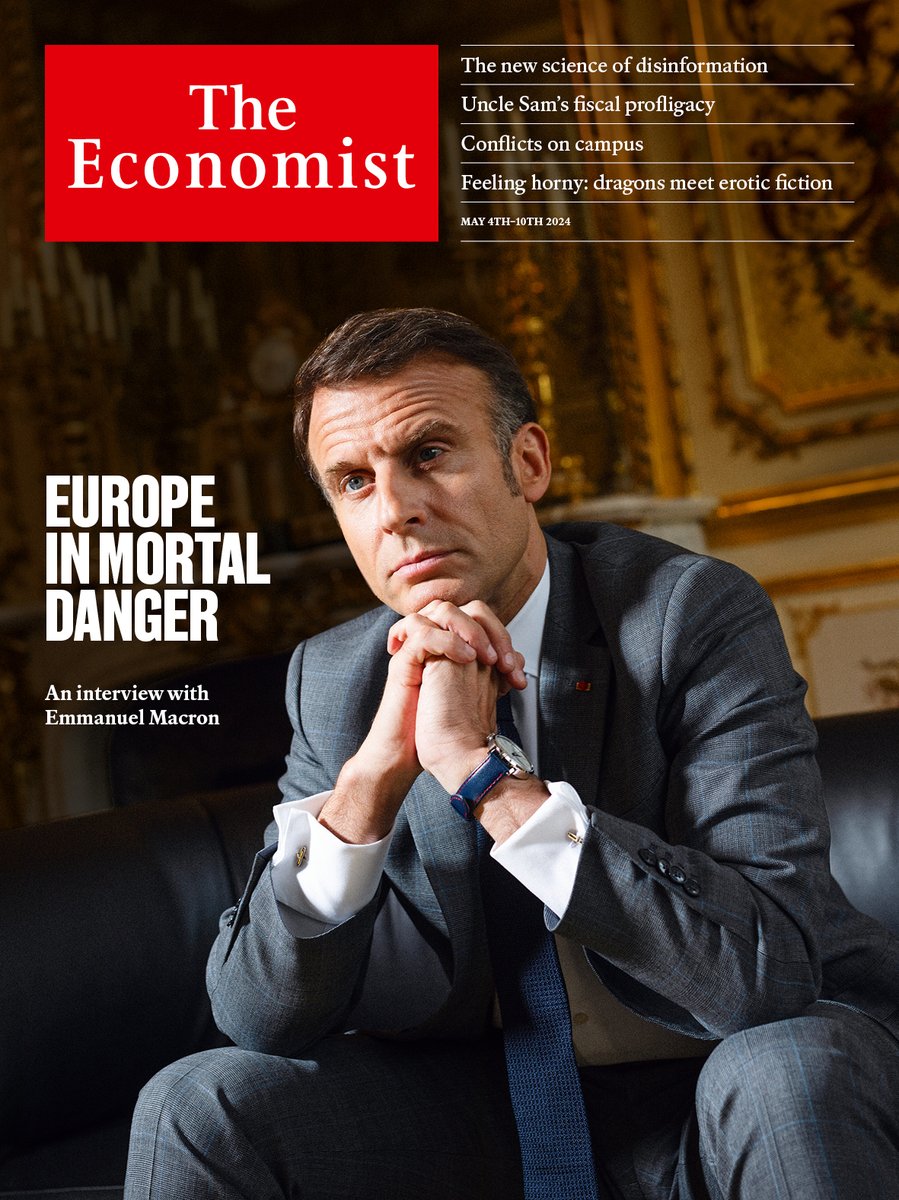 In a major new interview with The Economist, five years after he told us about the “brain death” of NATO, Emmanuel Macron explains why he thinks Europe is in mortal danger, and what it can do about this In @TheEconomist economist.com/europe/2024/05…