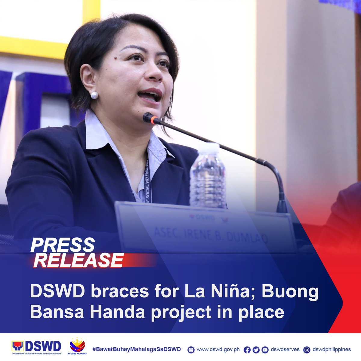 𝗗𝗦𝗪𝗗 𝗣𝗥𝗘𝗦𝗦 𝗥𝗘𝗟𝗘𝗔𝗦𝗘: DSWD braces for La Niña; Buong Bansa Handa project in place The Department of Social Welfare and Development (DSWD) is now preparing for the onset of the La Niña phenomenon, which is expected to happen this June, by ensuring that its disaster…